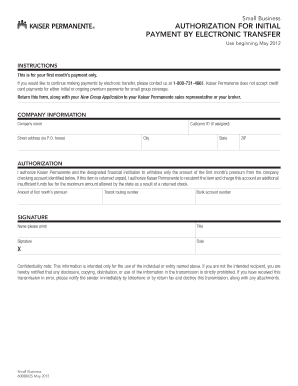 Small Business Initial Payment Authorization