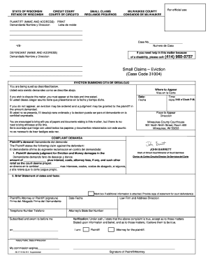 Wisconsin Small Claims Eviction Summons