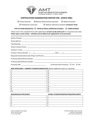 Certification Examination Roster Form