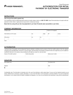 Kaiser Permanente Small Business Initial Payment Authorization