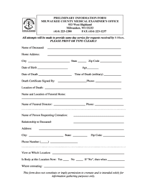 Milwaukee County Cremation Request Form