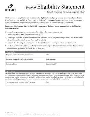 Proof of Eligibility Statement for Small Group Coverage
