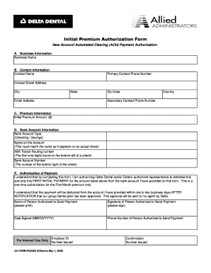 Delta Dental Initial Premium Authorization Form