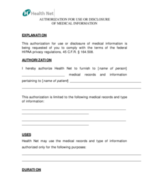 Authorization for Use or Disclosure of Medical Information