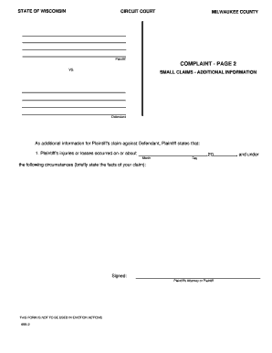Wisconsin Small Claims Complaint Form
