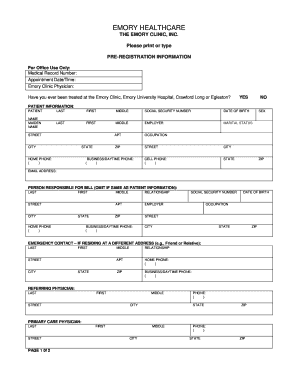 Emory Healthcare Pre-Registration Form