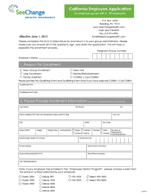 California Employee Health Insurance Application