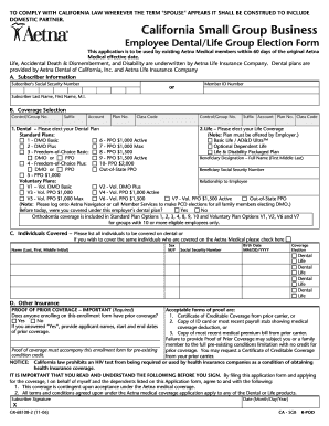 California Small Group Business Employee Dental/Life Group Election Form