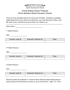 Living Kidney Donor Blood Pressure Form