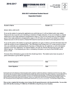 2016-2017 Institutional Student Record
