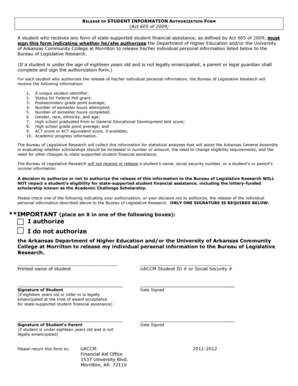Arkansas Student Information Release Authorization Form