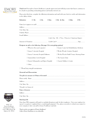Emory Healthcare Donation Form
