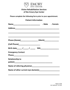 Vision Rehabilitation Services Patient Form