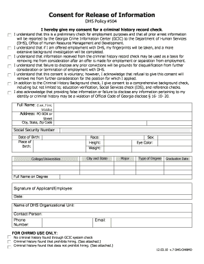 Georgia DHS Consent for Release of Information