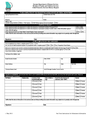Georgia Child Protective Services History Request