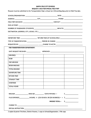 Santa Cruz City Schools Field Trip Bus Request Form