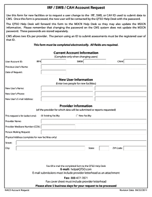 IRF SWB CAH Account Request Form