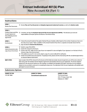Entrust Individual 401(k) Plan New Account Kit