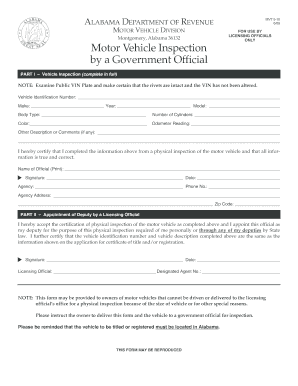 Alabama Motor Vehicle Inspection Form
