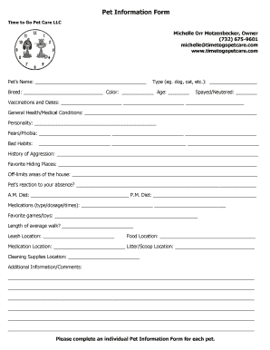 Pet Information Form