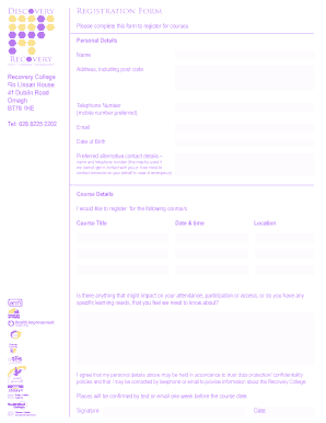 Recovery College Course Registration Form