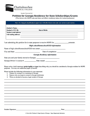 Georgia Residency Petition for HOPE Scholarships