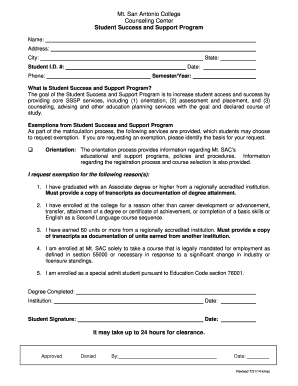 Student Success and Support Program Exemption Request