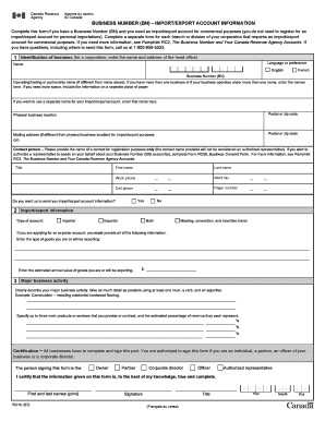Canada Import/Export Account Application