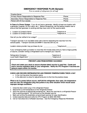 Emergency Response Plan for Vaccine Storage