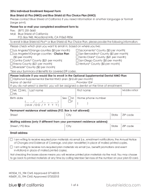 Blue Shield 65 Plus Enrollment Form