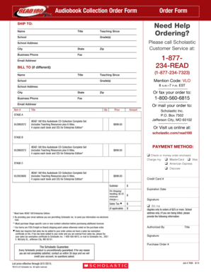 Scholastic Audiobook Collection Order Form