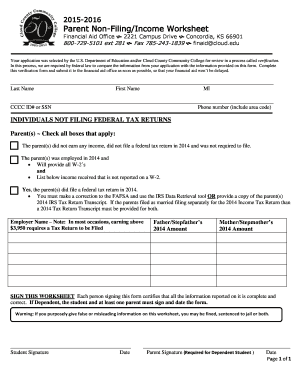 Parent Non-Filing Income Worksheet