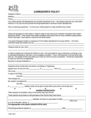 Caregiver's Policy Agreement