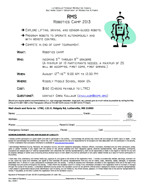 Baltimore County Recreation Activity Registration Form