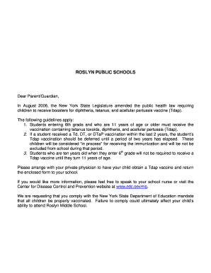 New York Tdap Vaccination Compliance Form