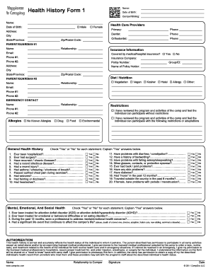 Health History Form for Campers
