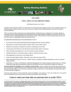 Safety Meeting Outline on Cumulative Trauma Disorders