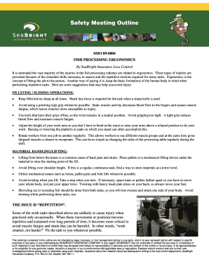Safety Meeting Outline for Fish Processing Ergonomics