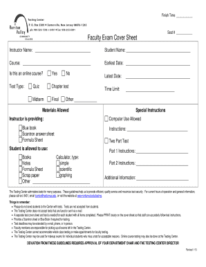 Faculty Exam Cover Sheet