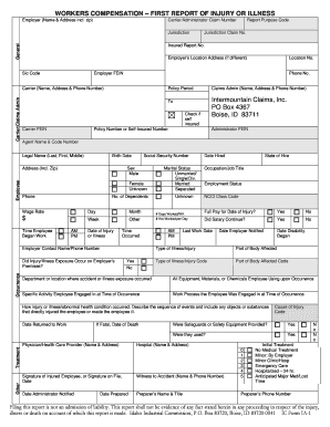 Workers Compensation First Report of Injury or Illness