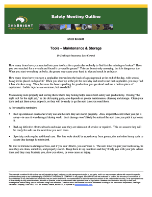 Safety Meeting Outline for Tools Maintenance