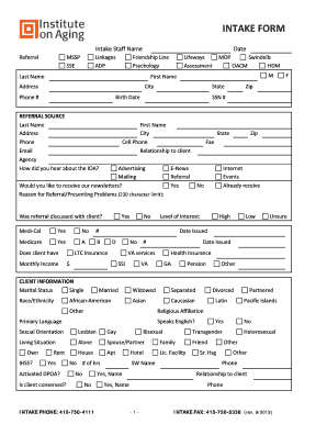 Intake Form for Senior Services