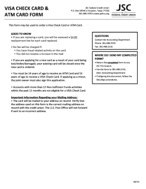 Visa Check Card & ATM Card Application