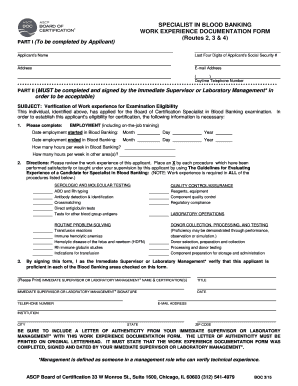 Specialist in Blood Banking Work Experience Form
