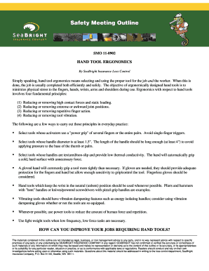 Safety Meeting Outline on Hand Tool Ergonomics
