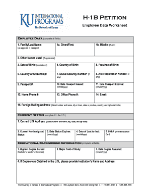H-1B Petition Employee Data Worksheet