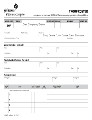 Girl Scouts Troop Roster Form