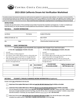 California Dream Act Verification Worksheet