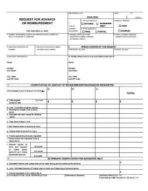 Standard Form 270 Request for Advance or Reimbursement