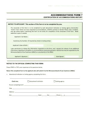 Form 7 Certification of Accommodations History
